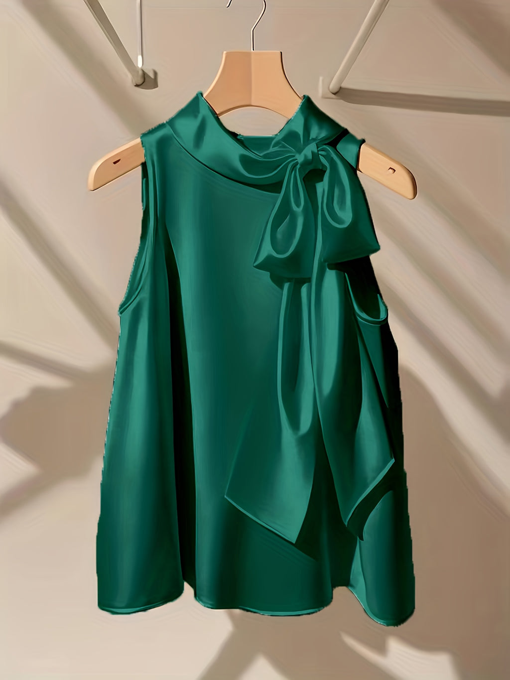 Azae | Mouwloze damesblouse met strik, elegant, effen, ronde hals