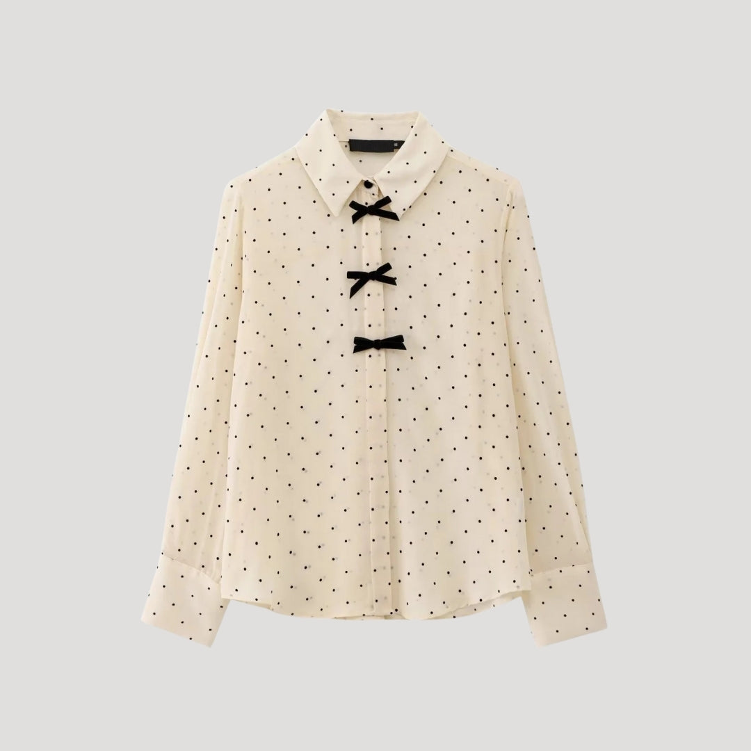 Ylena | Damesblouse met stippen en strik – Chiffon blouse met lange mouwen, elegante kantoor top