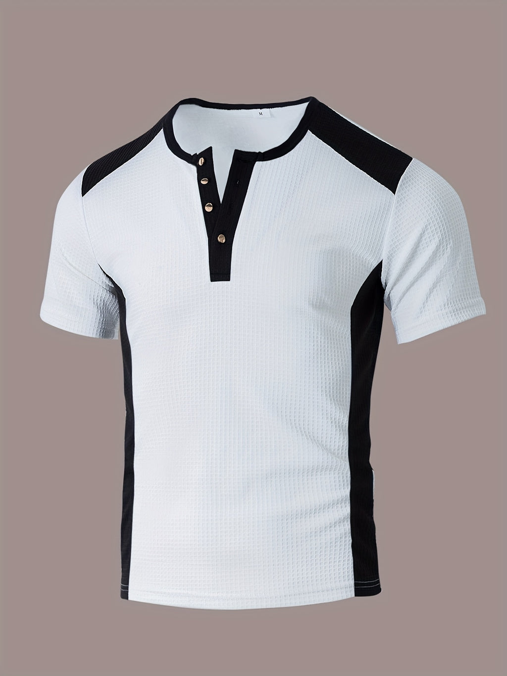Elrik | Wafelpolo voor heren – Zwart-wit T-shirt met kleurblokken in casual zakelijke stijl