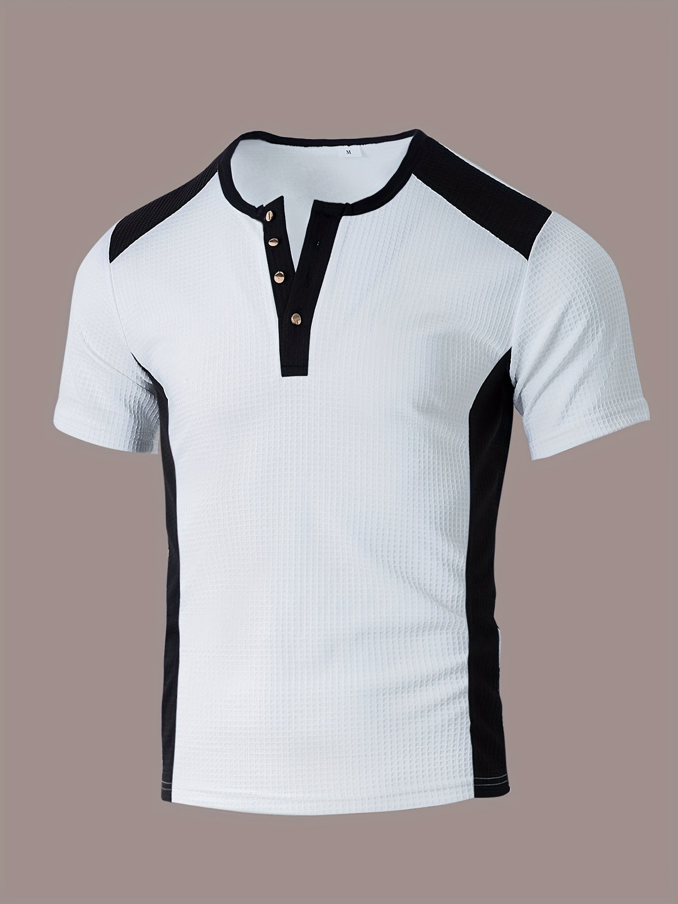 Elrik | Wafelpolo voor heren – Zwart-wit T-shirt met kleurblokken in casual zakelijke stijl