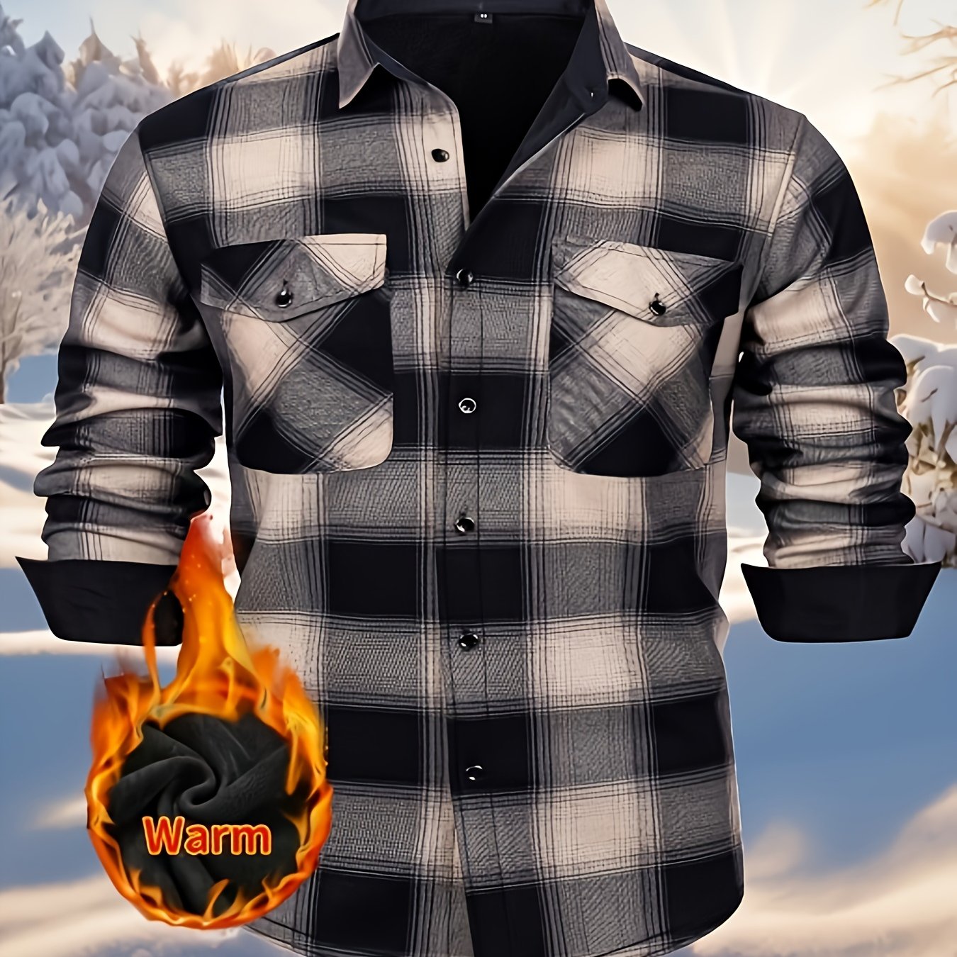 Simeon | Chemise en flanelle thermique épaisse pour homme – motif à carreaux épais d'hiver avec boutons