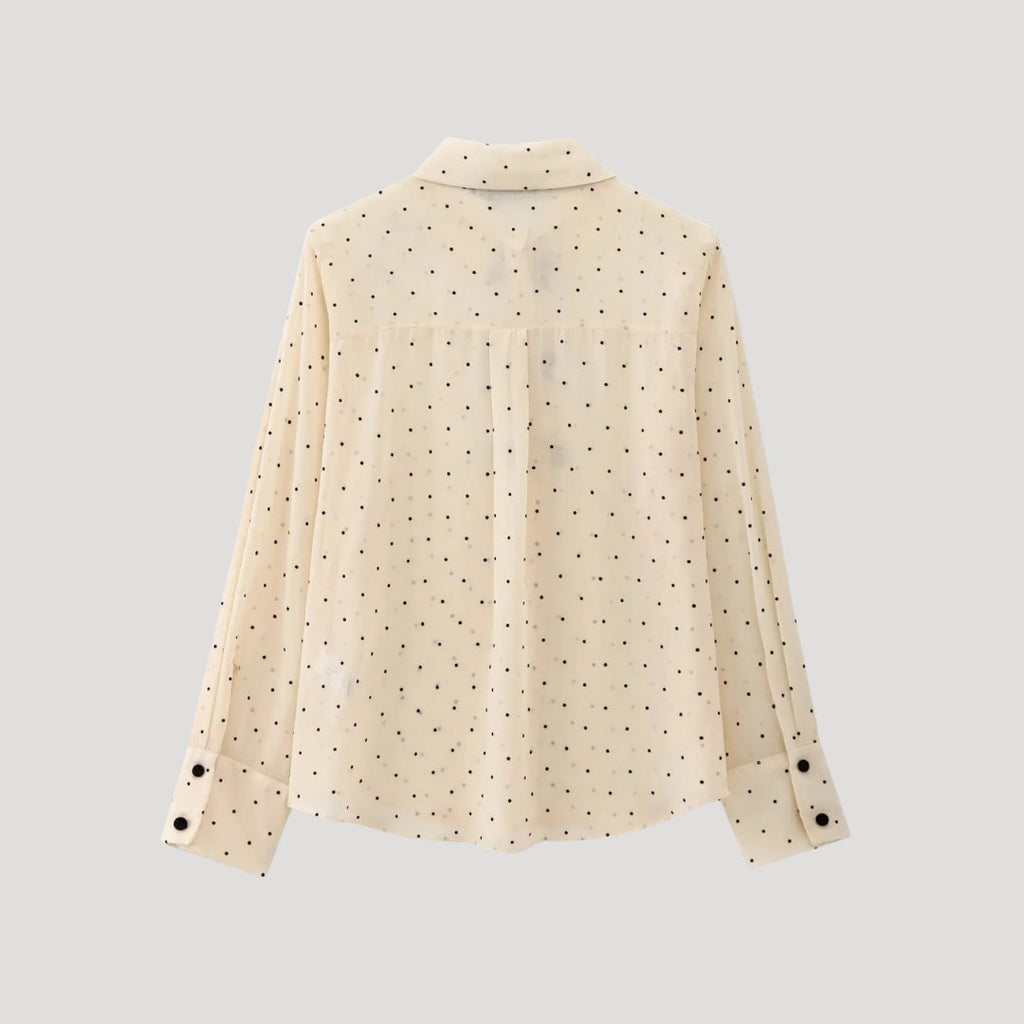 Ylena | Damesblouse met stippen en strik – Chiffon blouse met lange mouwen, elegante kantoor top