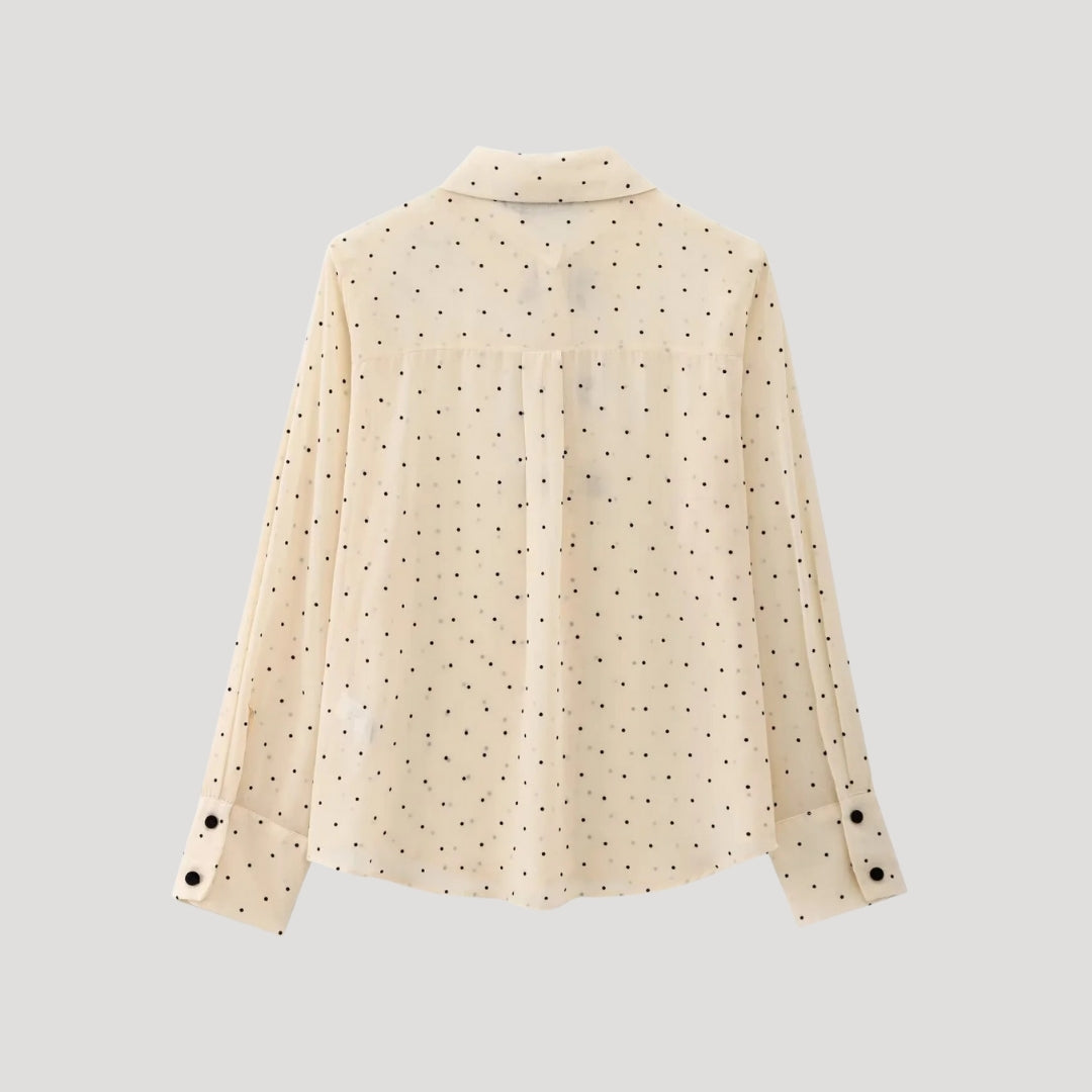Ylena | Damesblouse met stippen en strik – Chiffon blouse met lange mouwen, elegante kantoor top