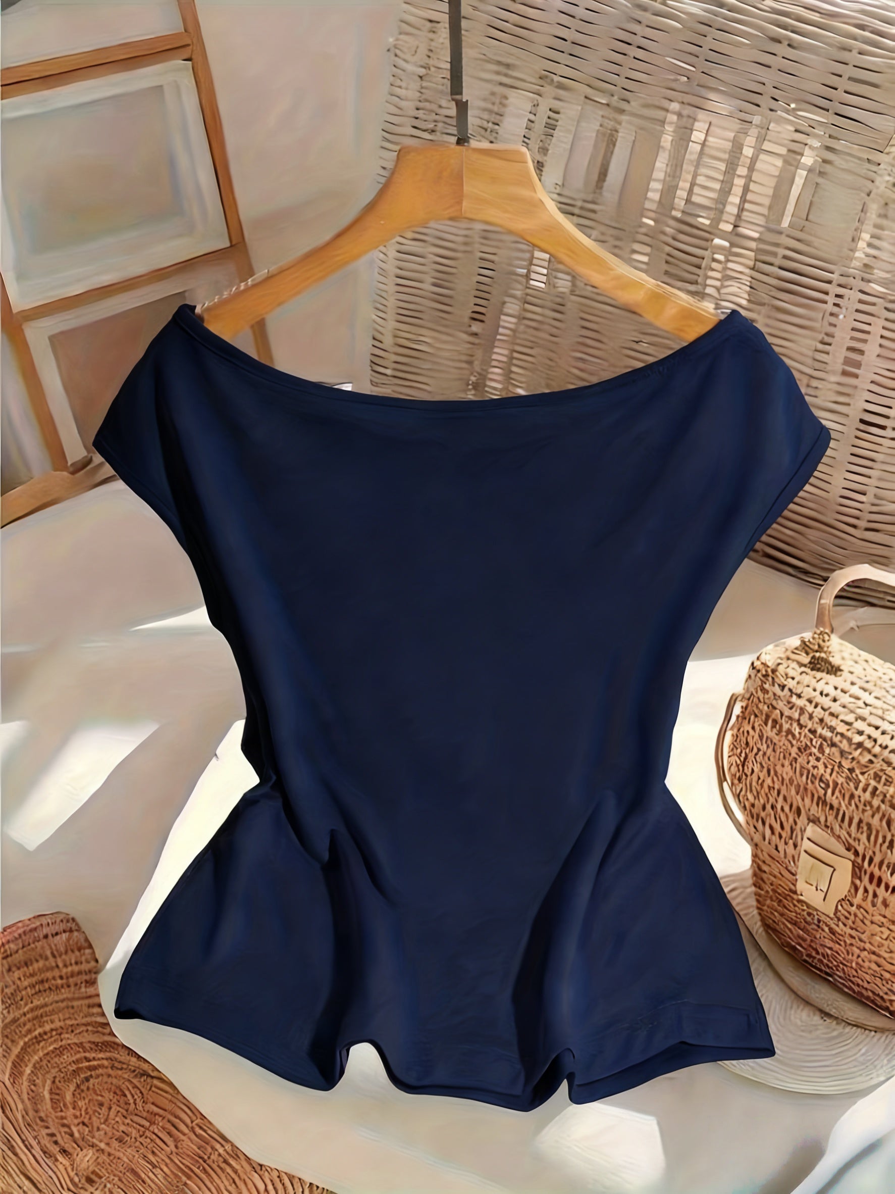 Lyna | Dames off-shoulder top – chique elegante blouse met korte mouwen, slim fit casual zomerblouse