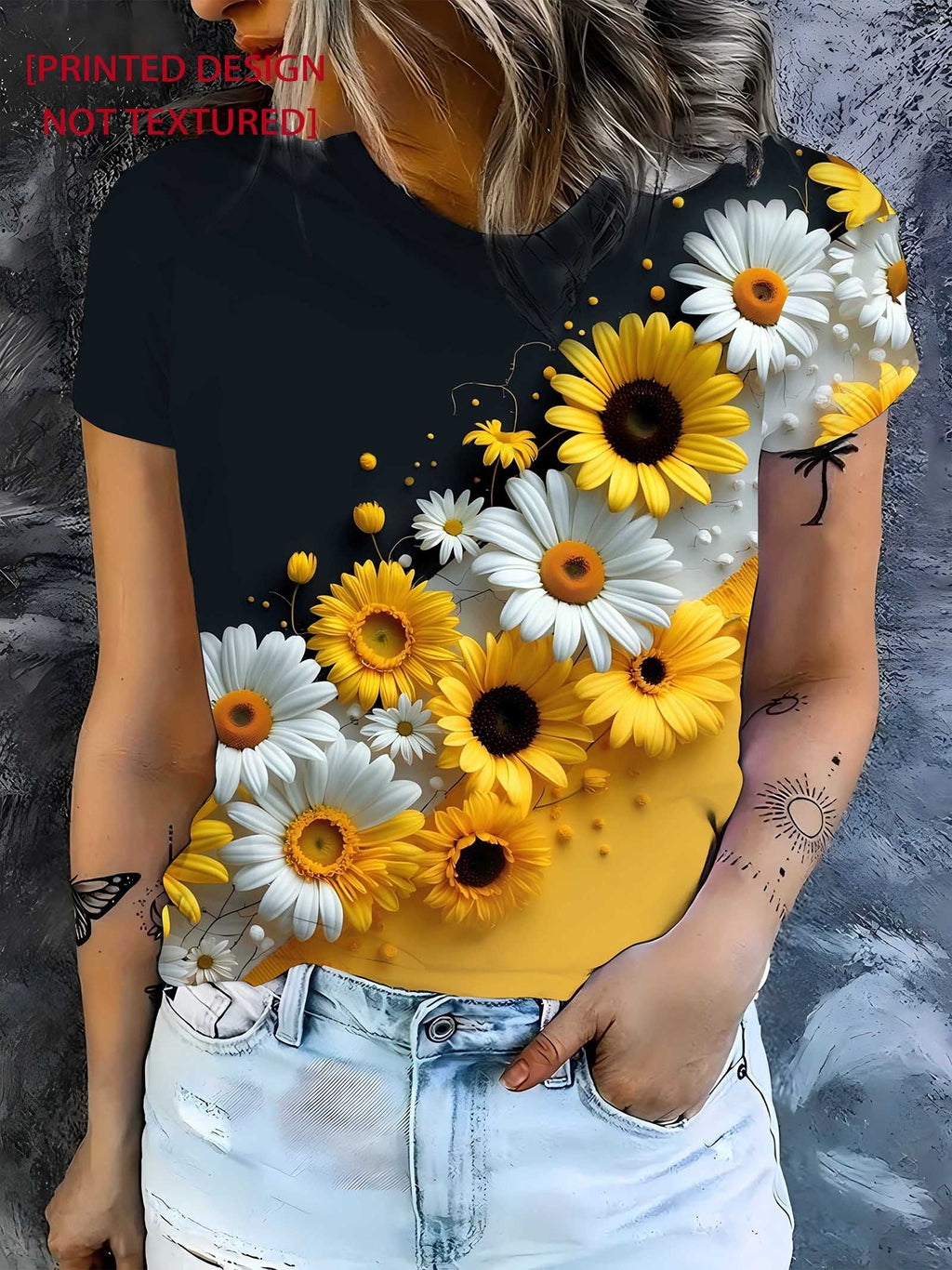 Nyzirelen | Dames-T-shirt met zonnebloemenprint – Casual zomertop met ronde hals
