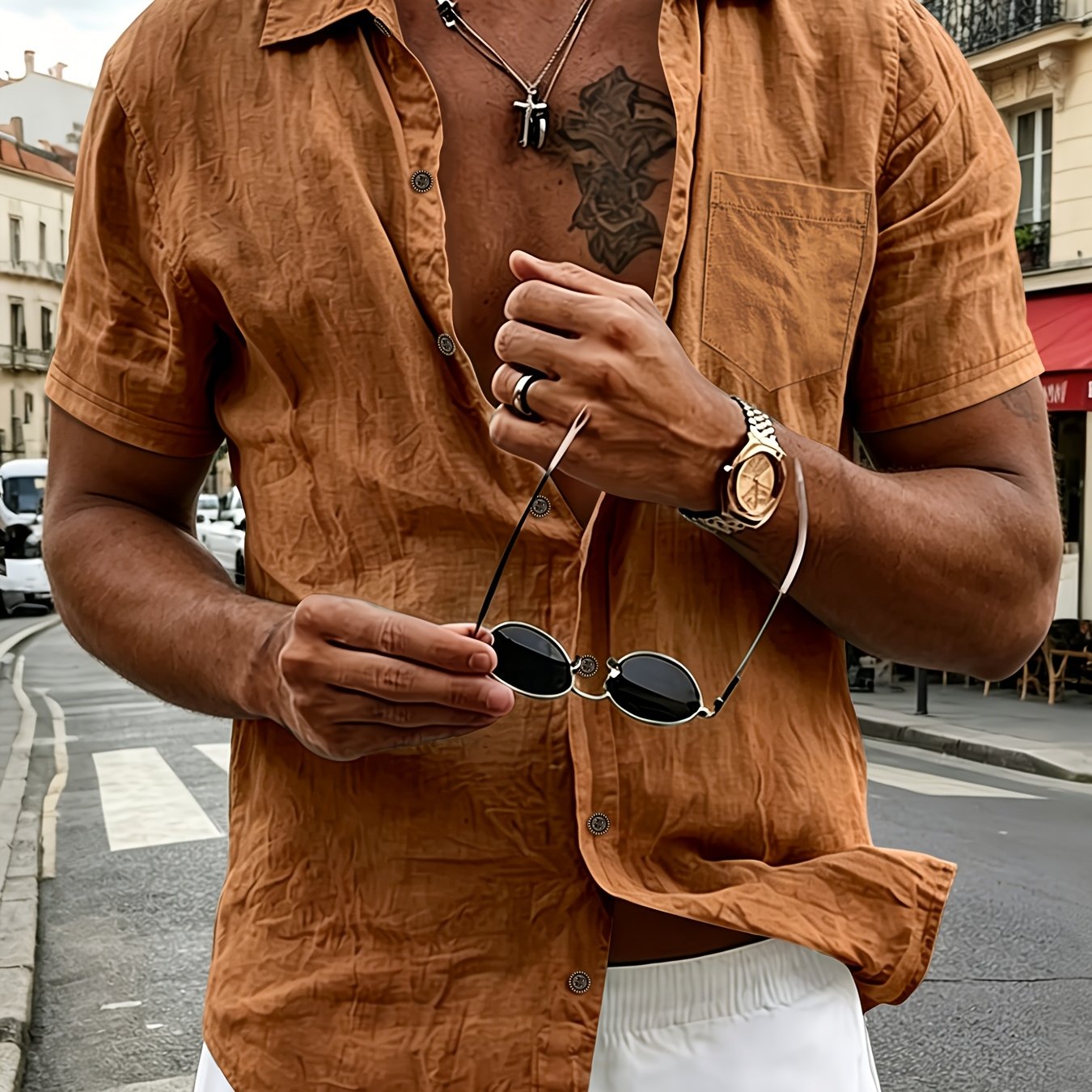 Jexil | Henley-shirt met korte mouwen voor heren – Casual, lichtgewicht zomershirt van linnenmix