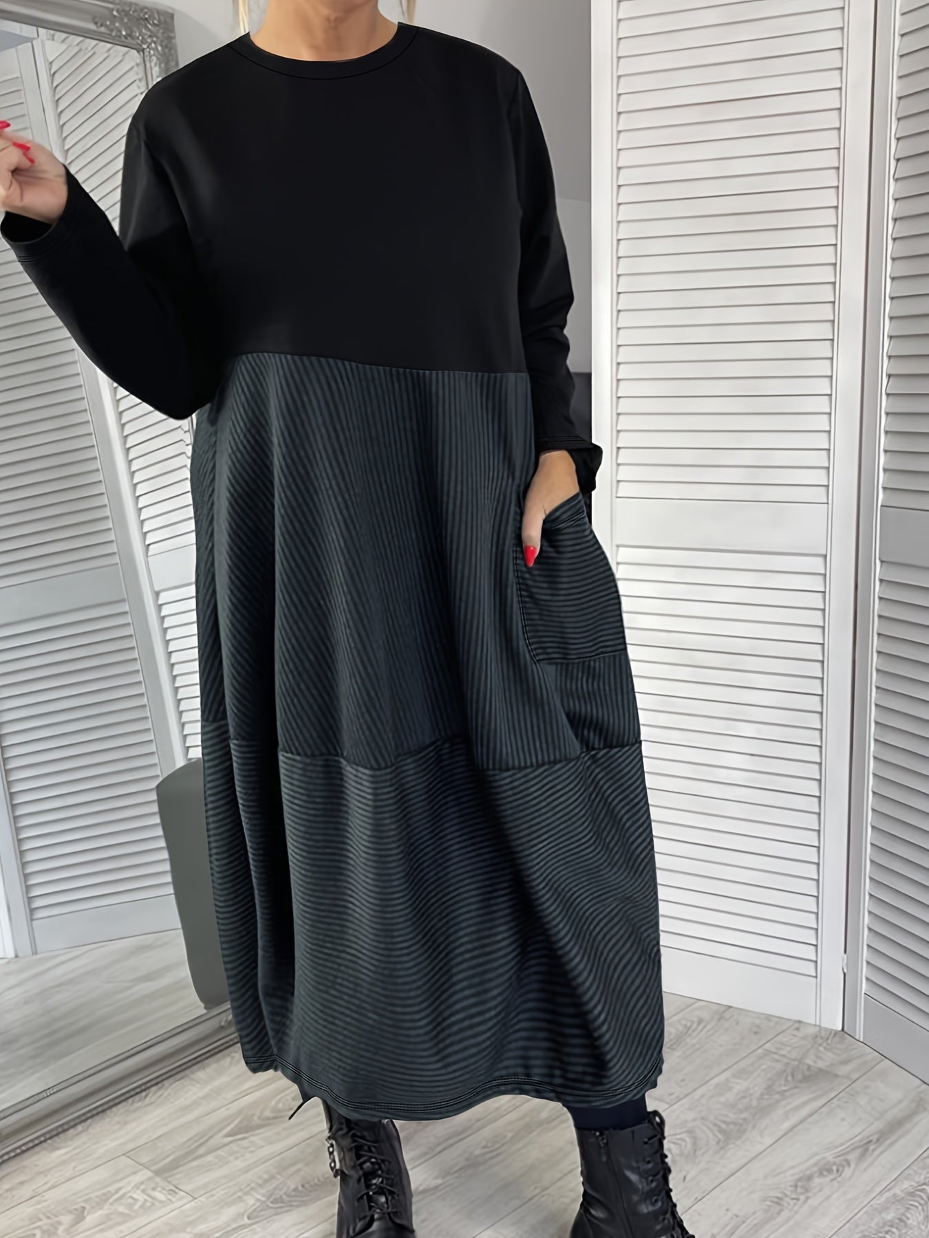 Darynelle | Elegante Zwarte A-Lijn Jurk – Midi Jurk met Lange Mouwen, Flatterende Pasvorm