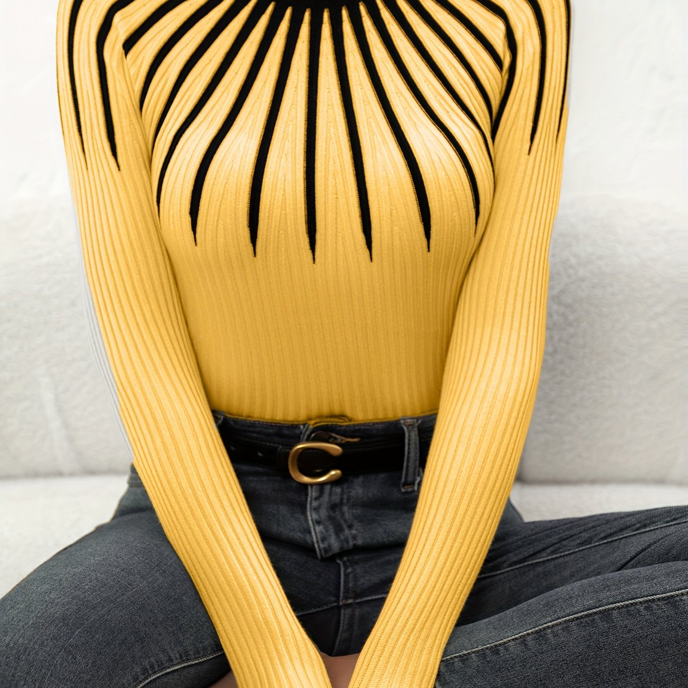 Dariole | Dames Geribde Colorblock Pullover – Elegante Gebreide Top met Lange Mouwen