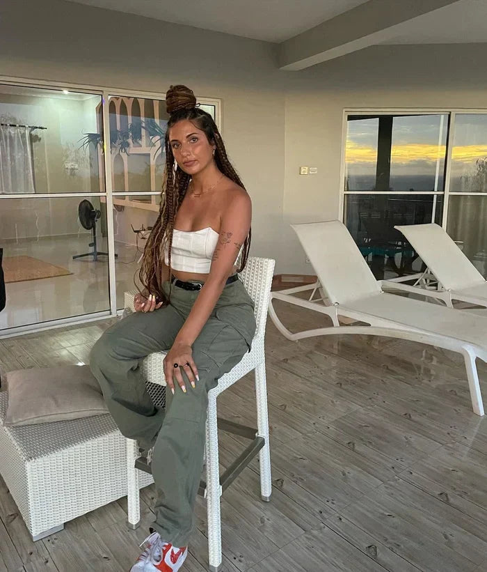 Clarion | Damesbroek met wijde pijpen en verstelbare tailleband - Multizak Utility Broek