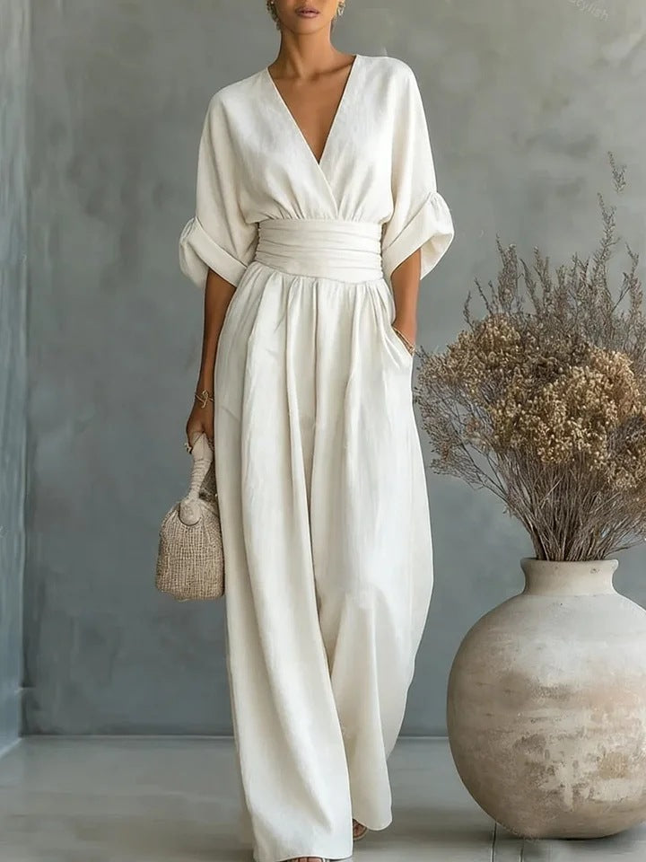 Melisa | Elegante V-hals Jumpsuit met Wijde Pijpen voor Dames – Mouwloze,  One-Piece Outfit