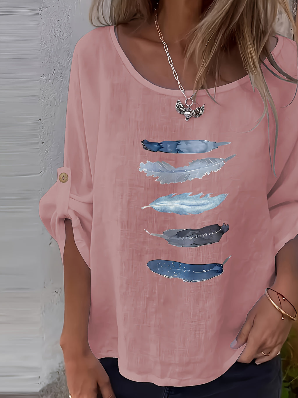 Myrala | Damesblouse met print en knopen – Casual shirt met ronde hals en losse pasvorm