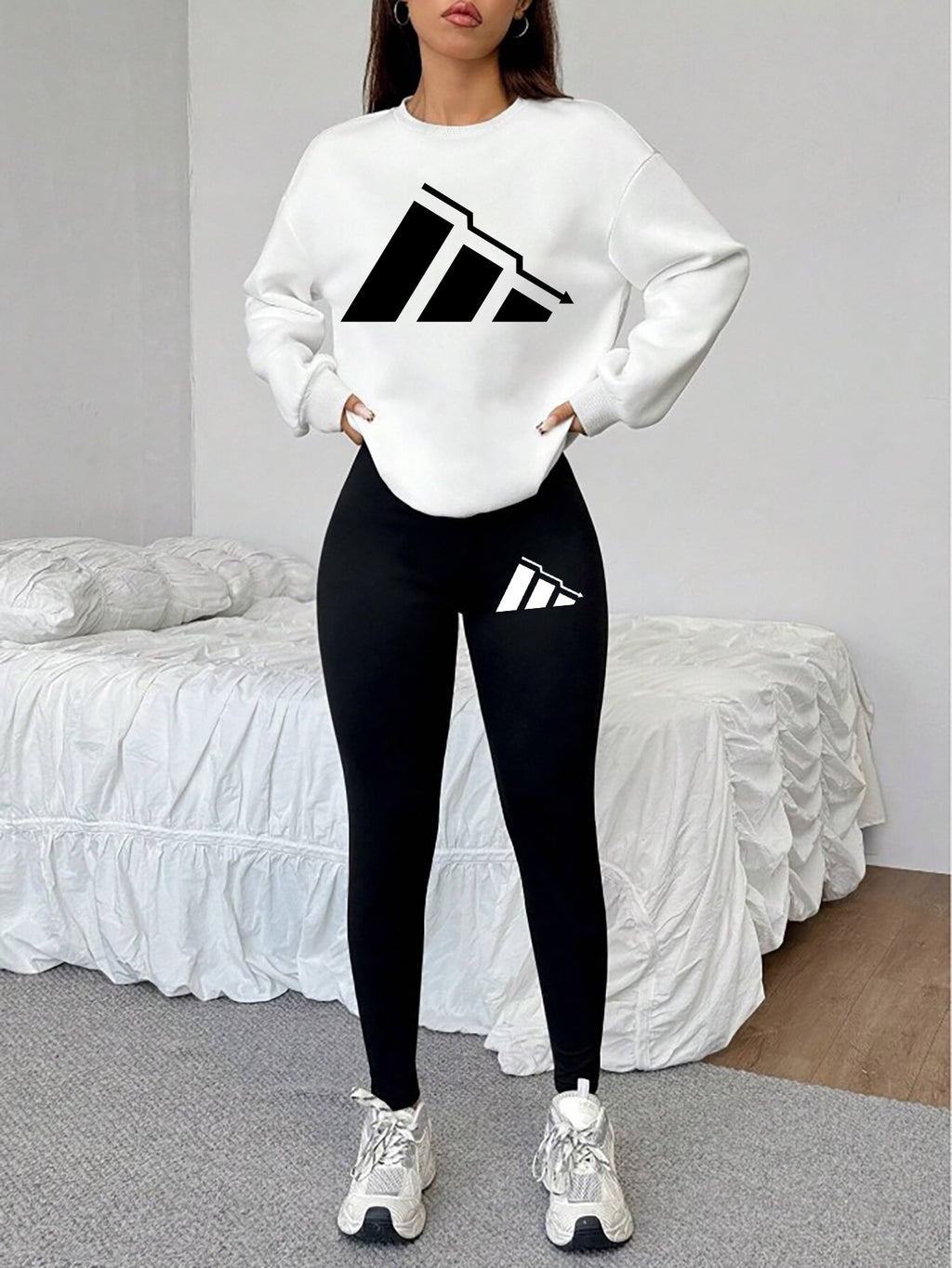 Elvanys | 2-delige set voor dames bestaande uit een sweatshirt en legging – Comfortabele outfit met ronde hals en lange mouwen voor de herfst/winter