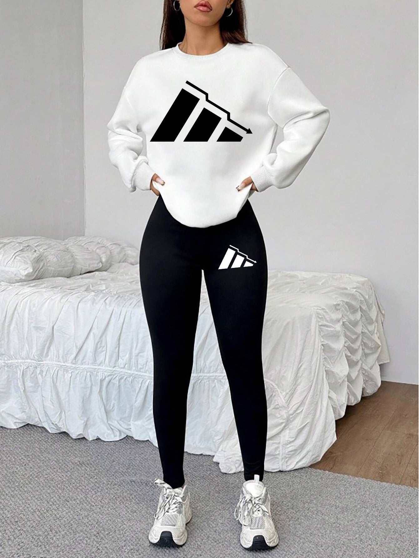 Elvanys | 2-delige set voor dames bestaande uit een sweatshirt en legging – Comfortabele outfit met ronde hals en lange mouwen voor de herfst/winter