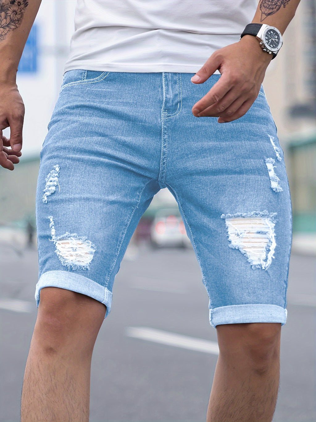 Calvion | Heren Casual Denim Shorts – Slim Fit Zomerjeans met Zakjes voor Dagelijks Gebruik