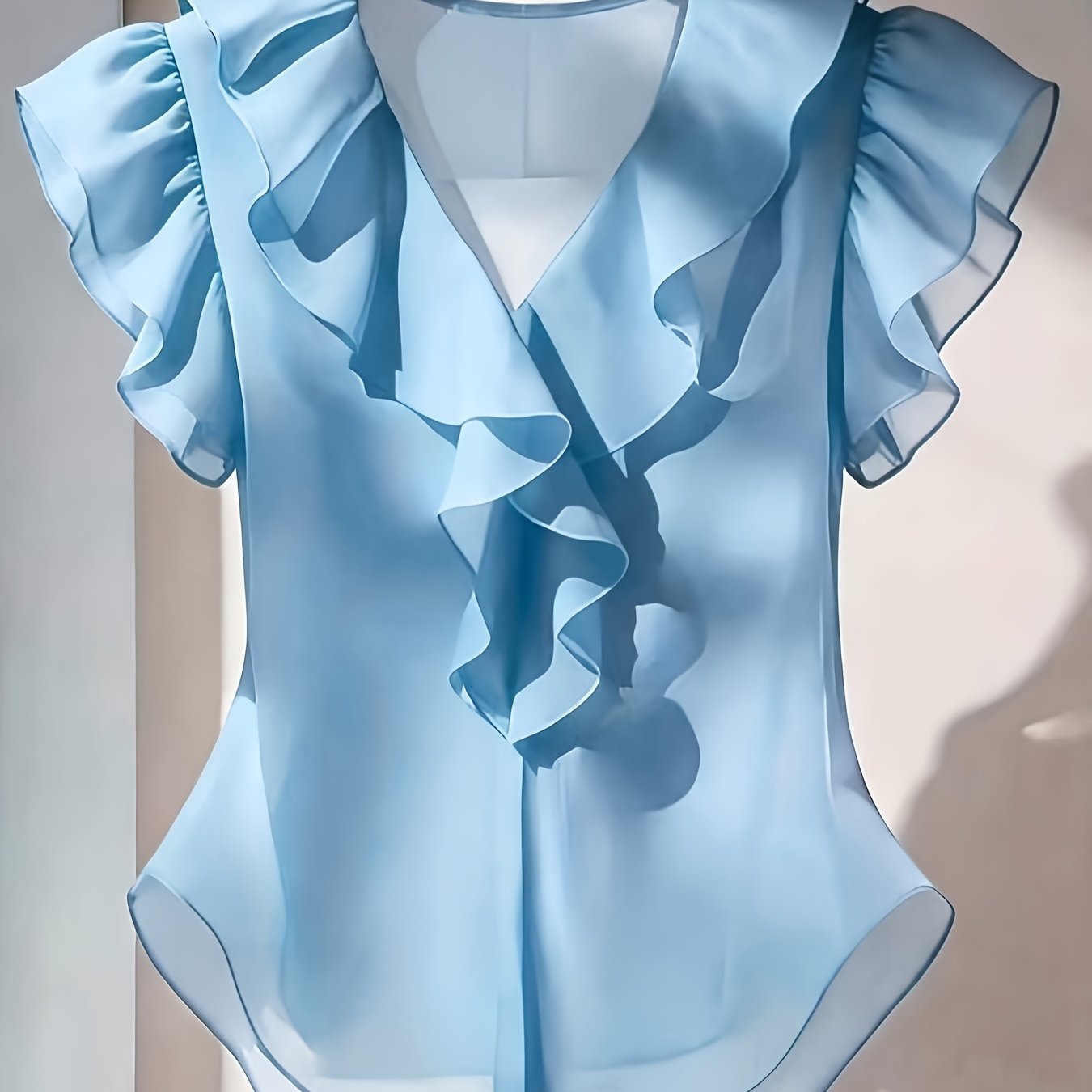 Ionae | Dames zomer chiffon shirt – Franse stijl top met ruches in effen kleur