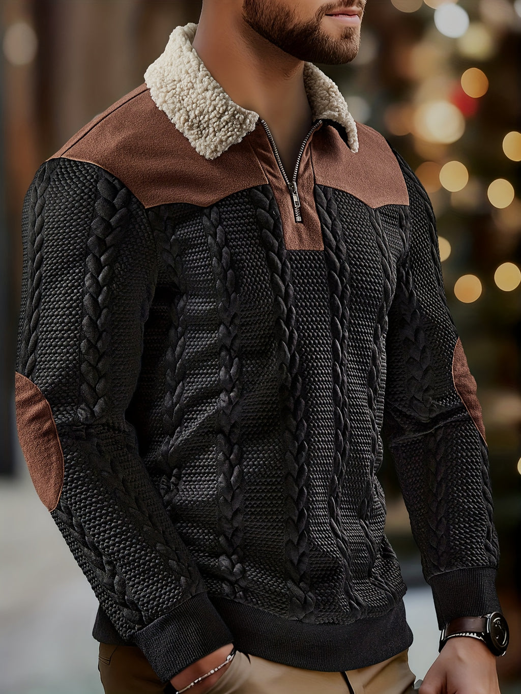 Magnar | Casual sportieve herentrui – herfst/winter outdoor jacquardbreisel, ritskraag, contrasterende stiksels