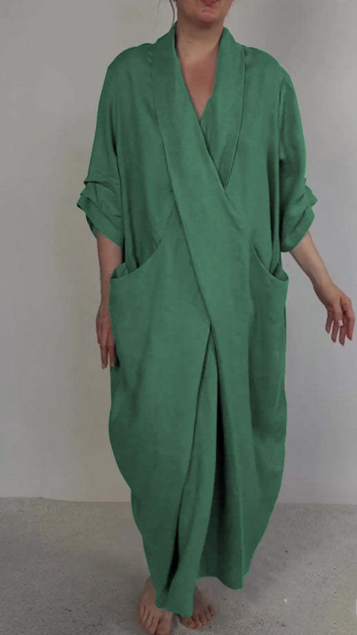 Ashael | Minimalistische V-halsjurk voor dames met zakken – Casual zomerse tuniekjurk, losse pasvorm