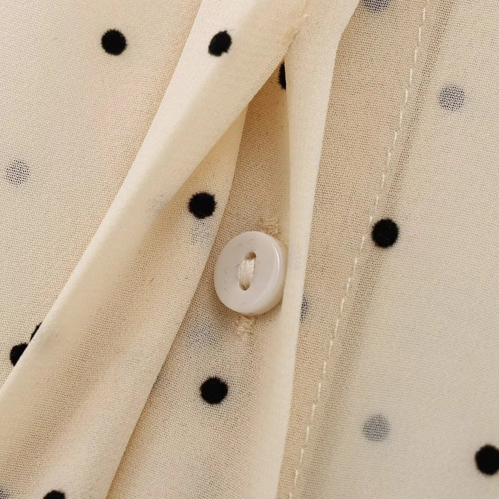 Ylena | Damesblouse met stippen en strik – Chiffon blouse met lange mouwen, elegante kantoor top