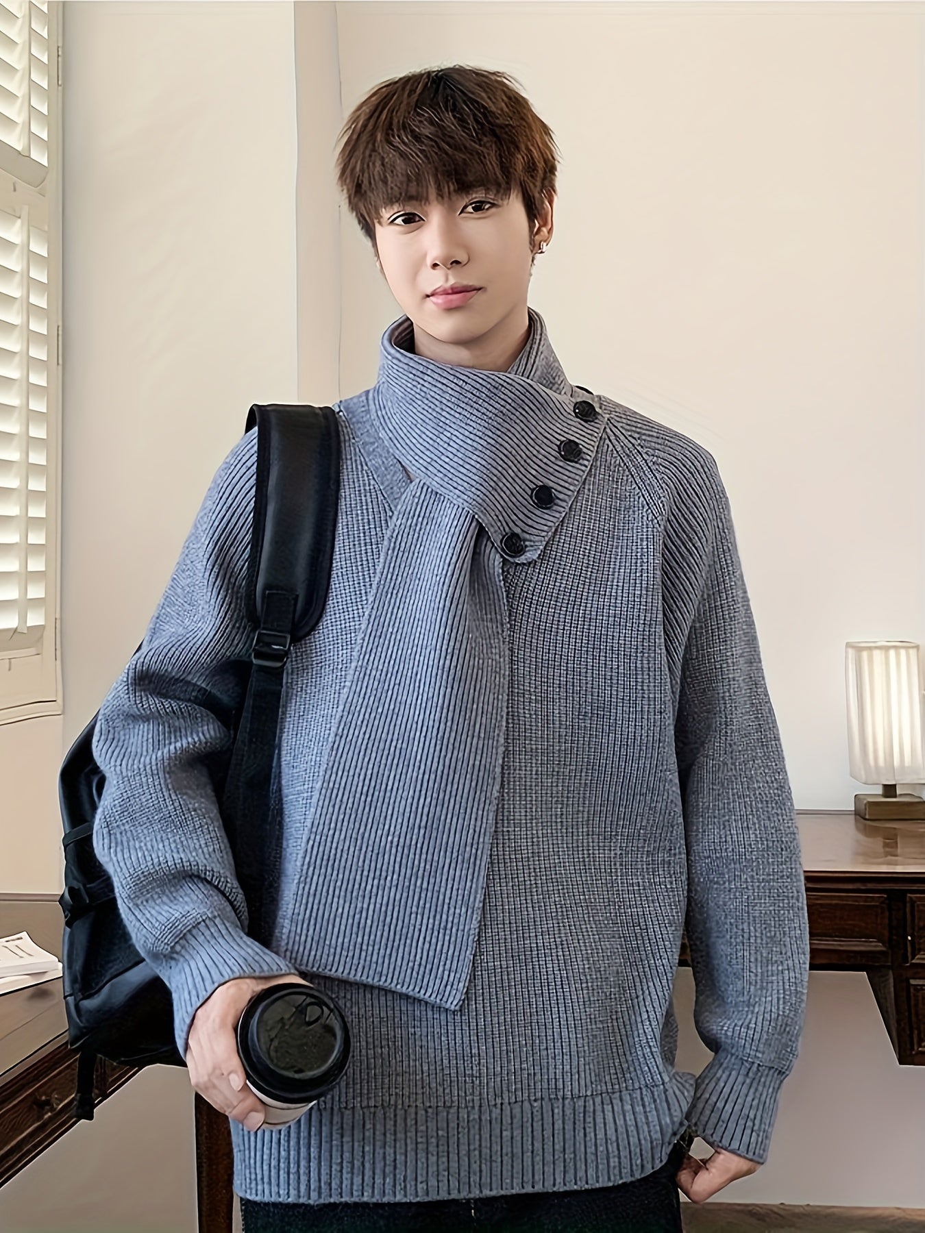 Saelric | Zachte thermische pullover voor heren – Losse pasvorm, ontwerp met knoopsluiting, casual en winterbreiwerk