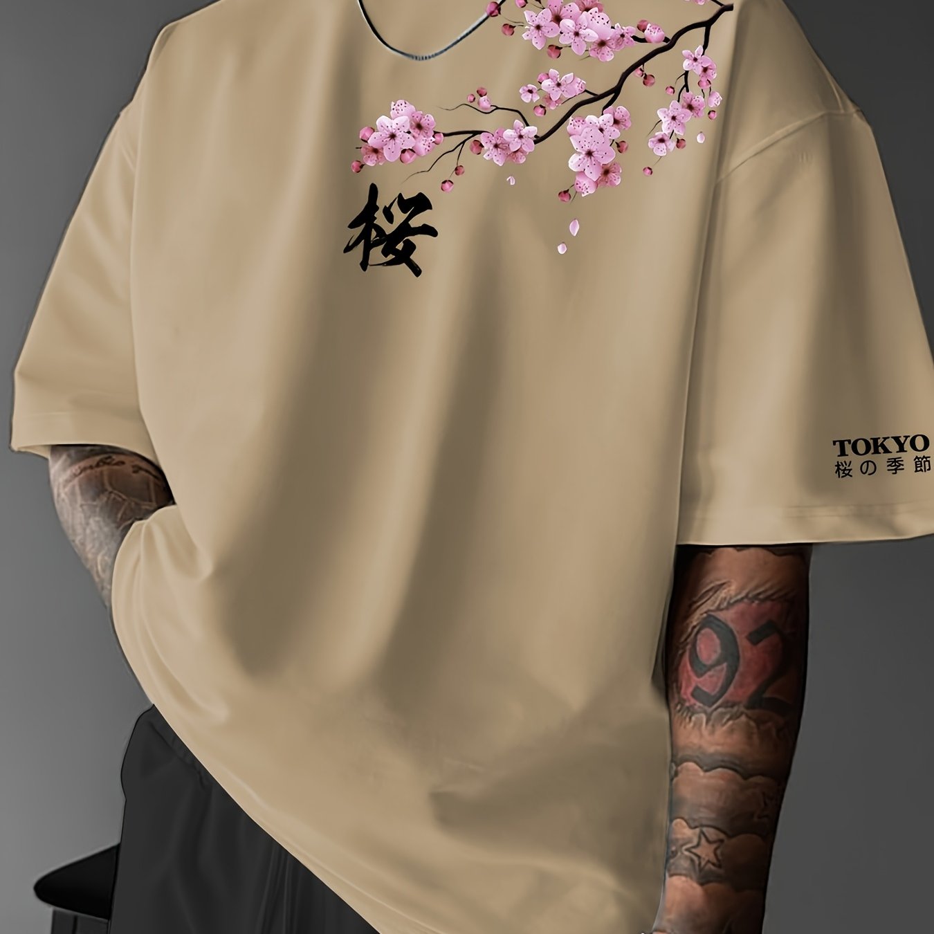 Lucian | Heren T-shirt met Japanse kersenbloesemprint – Streetwear casual T-shirt met korte mouwen