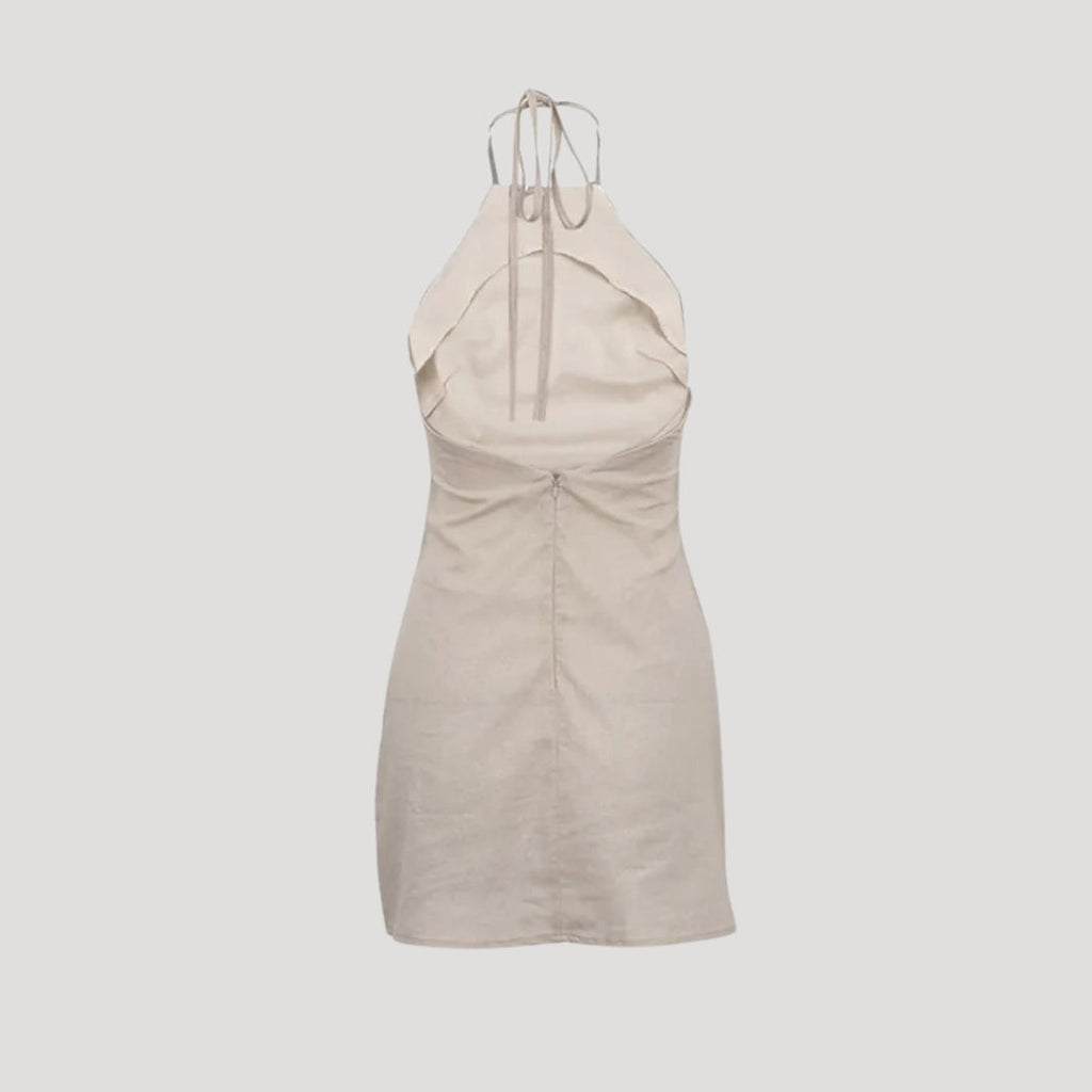 Helina | Mini-jurk met halternek voor dames – Mouwloze, zomerse, casual outfit van linnen