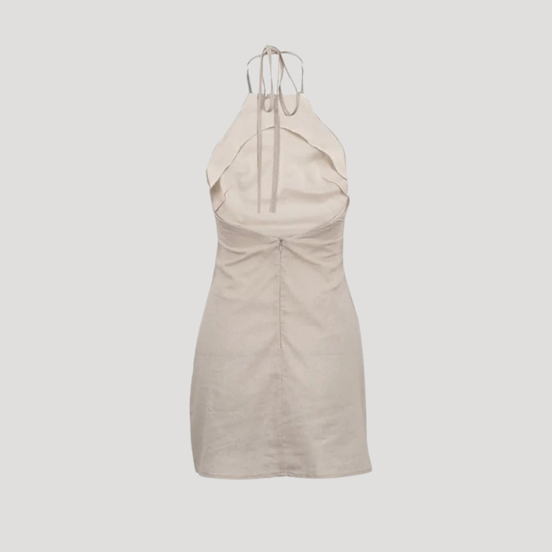 Helina | Mini-jurk met halternek voor dames – Mouwloze, zomerse, casual outfit van linnen