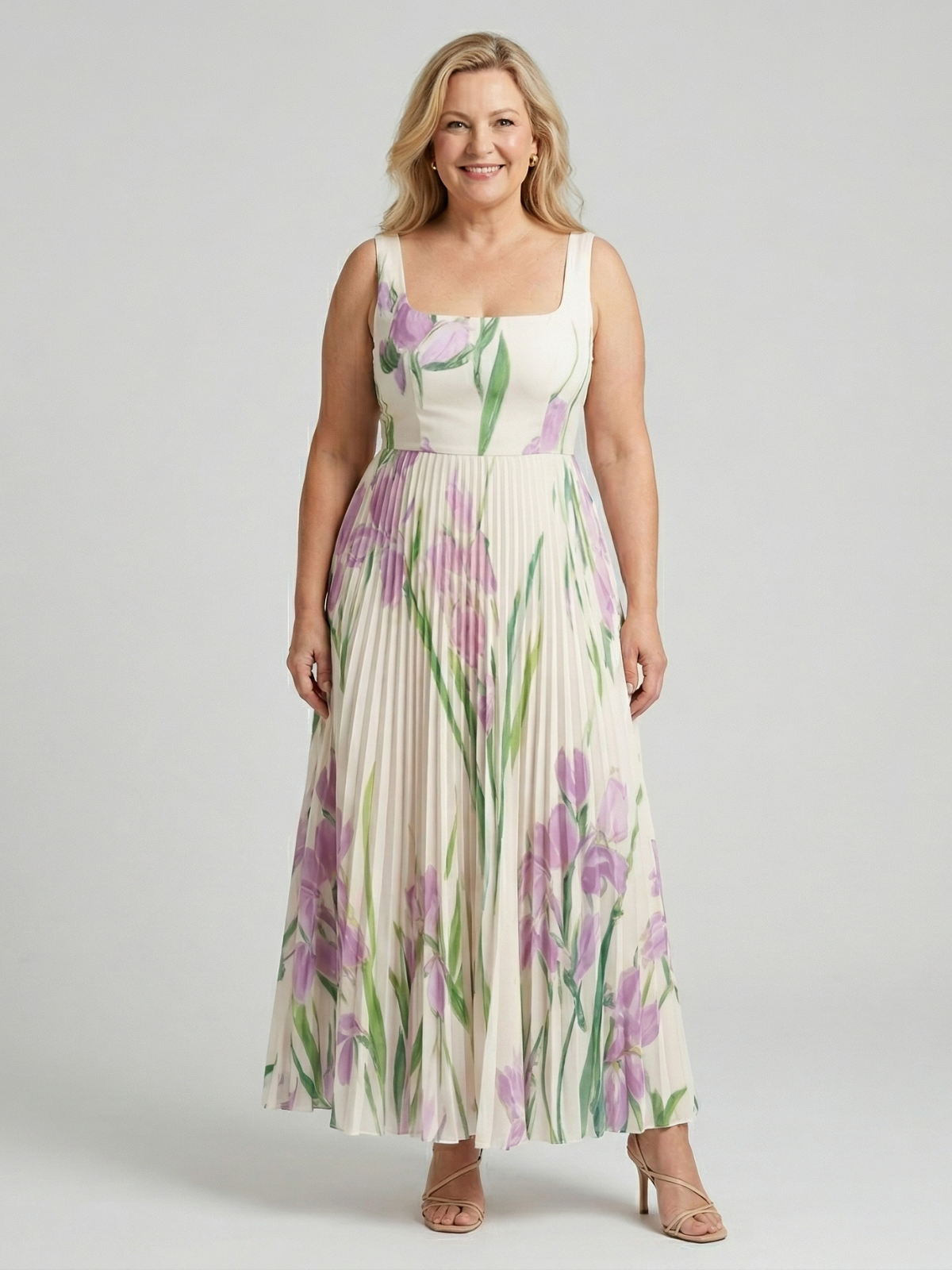 Elissa | Dames Bloemen Geplooide Maxi Jurk – Mouwloos, Elegante Zomer Maxi Jurk