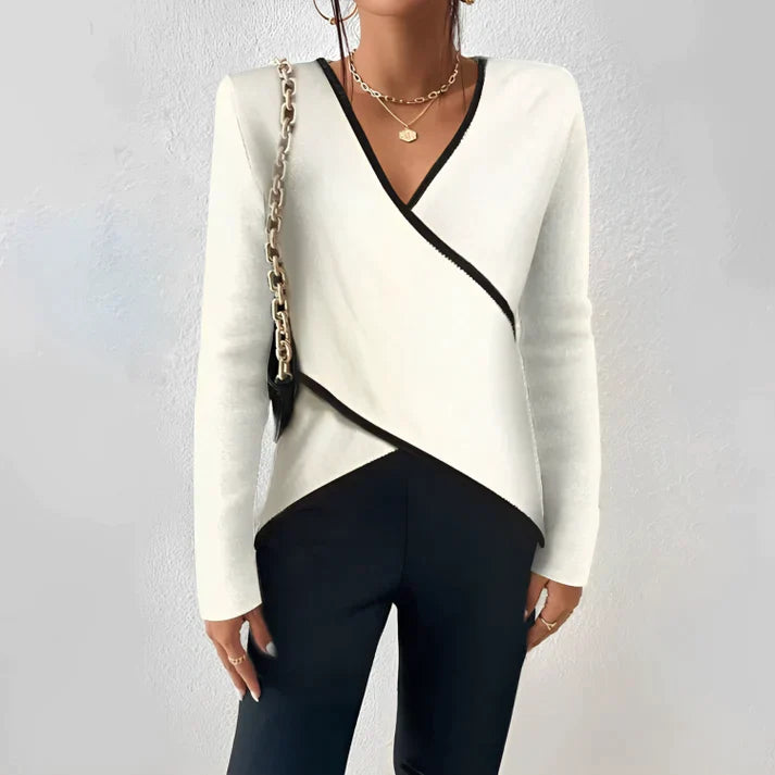 Saphra | Chemise à manches longues et col en V pour femme – Chemise en maille douce et décontractée