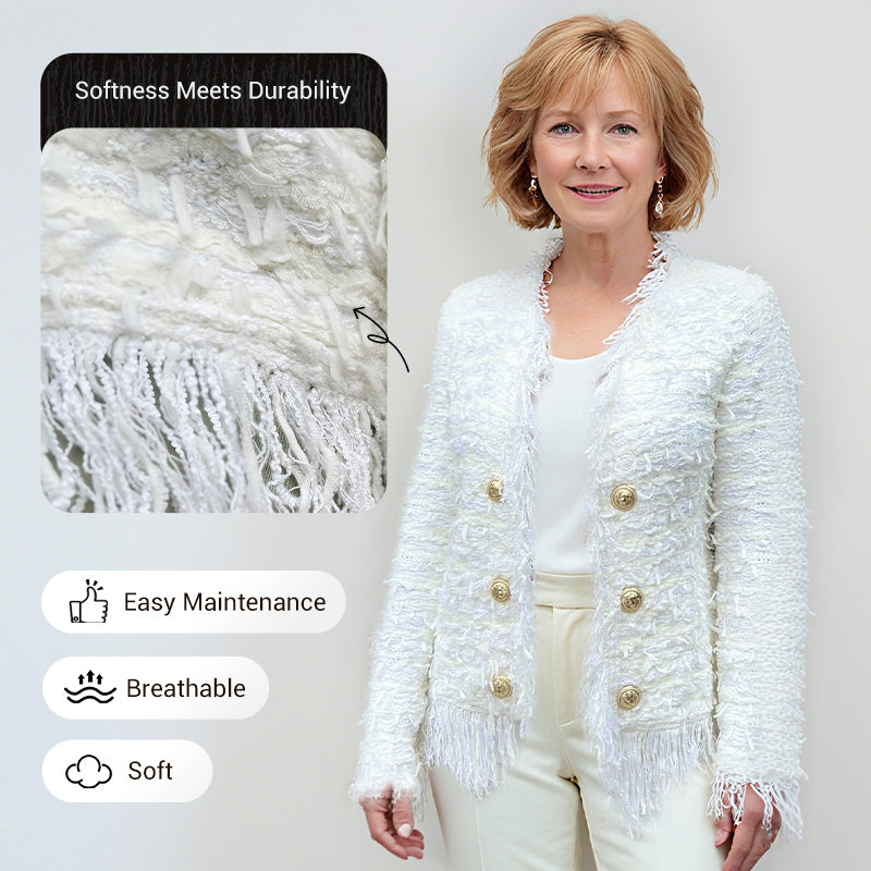 Aislynn | Manteau court à franges – Veste boutonnée chic, vêtement d'extérieur élégant