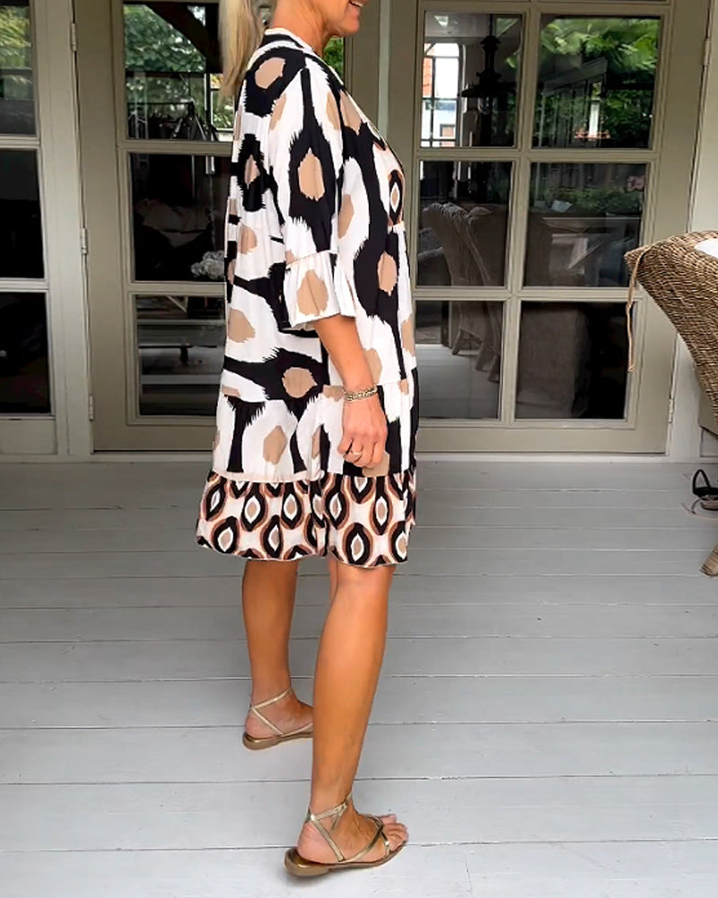 Haryelle | Boho midi-jurk voor dames – Halflange mouwen, zwierige casual zomerjurk