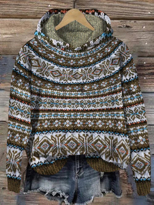 Eline | Warmer isländischer Hoodie für Damen, skandinavischer Stil, Wollmischung, Winterpullover