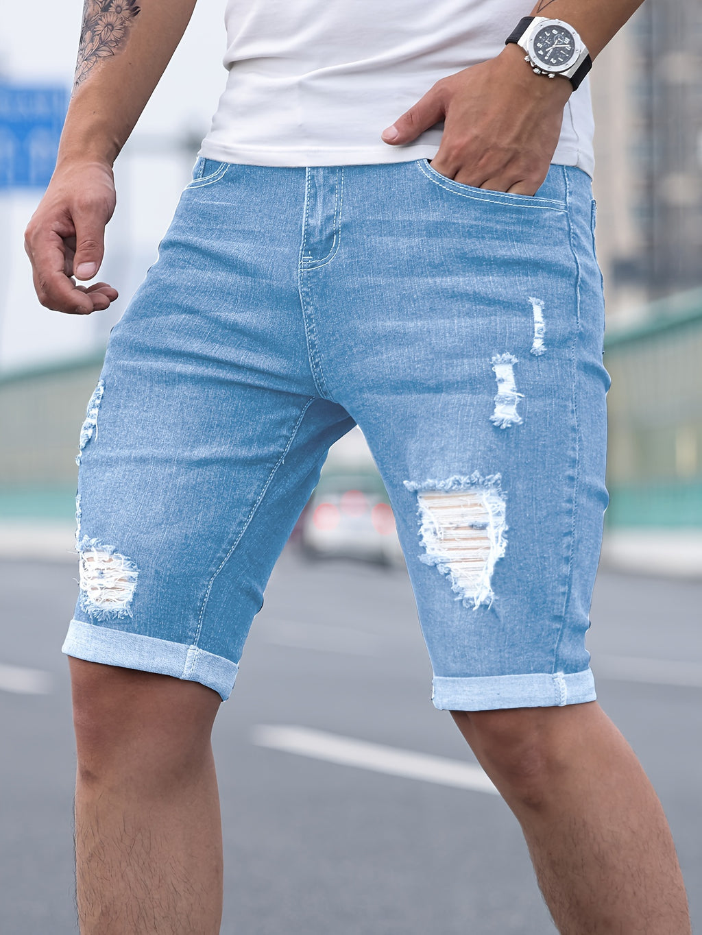 Calvion | Heren Casual Denim Shorts – Slim Fit Zomerjeans met Zakjes voor Dagelijks Gebruik