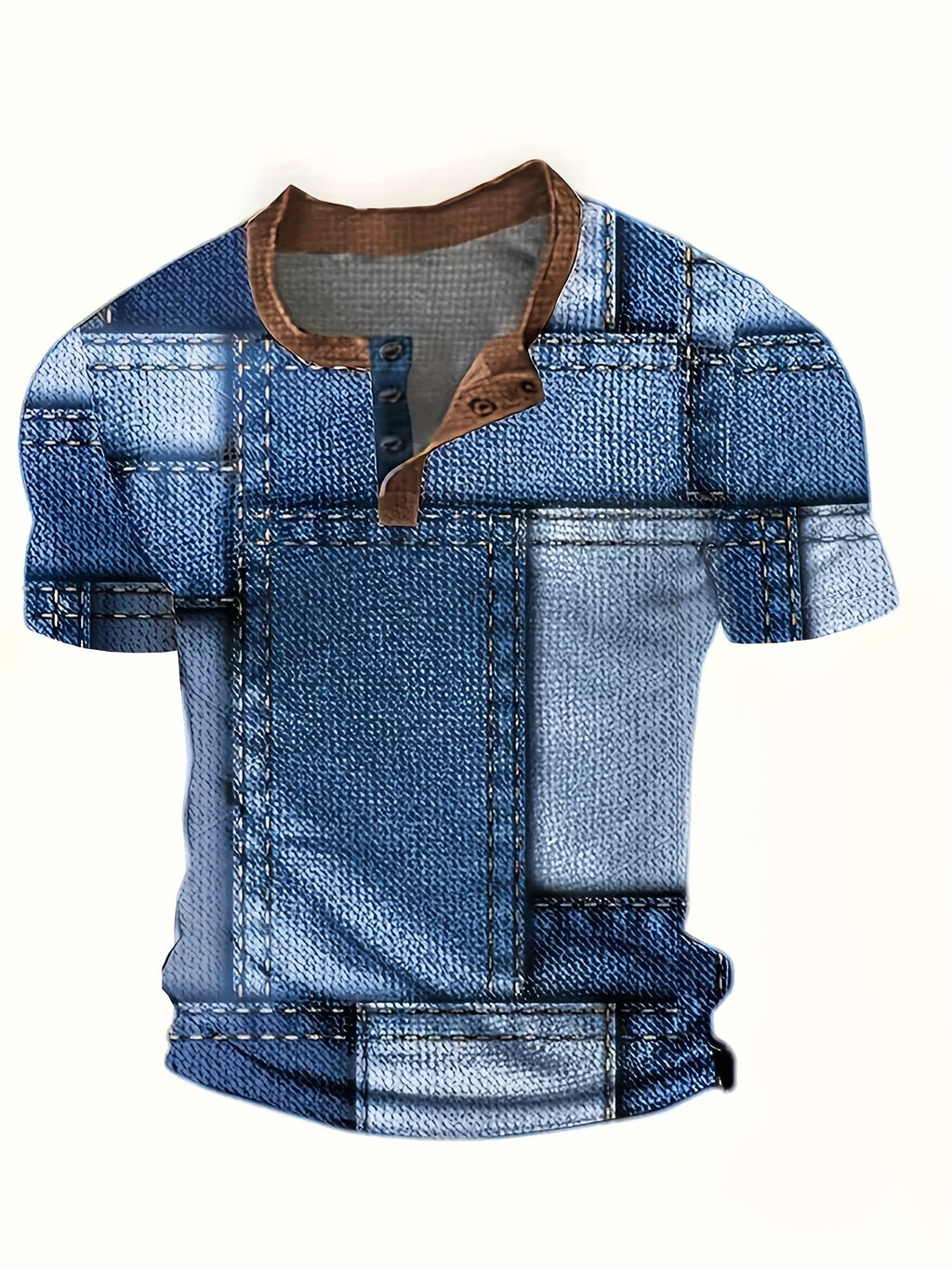 Mirox | Henley-shirt voor heren van wafelstructuur – met 3D-print en kleurblokken, casual