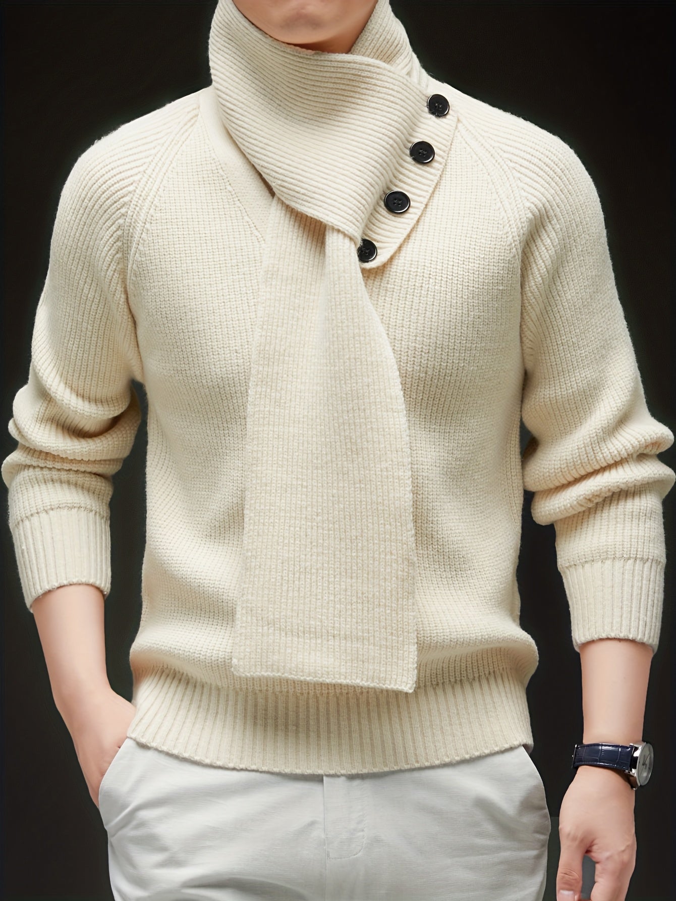 Drayke | Heren  V-hals gebreide trui  Pullover met lange mouwen en afneembare sjaalkraag