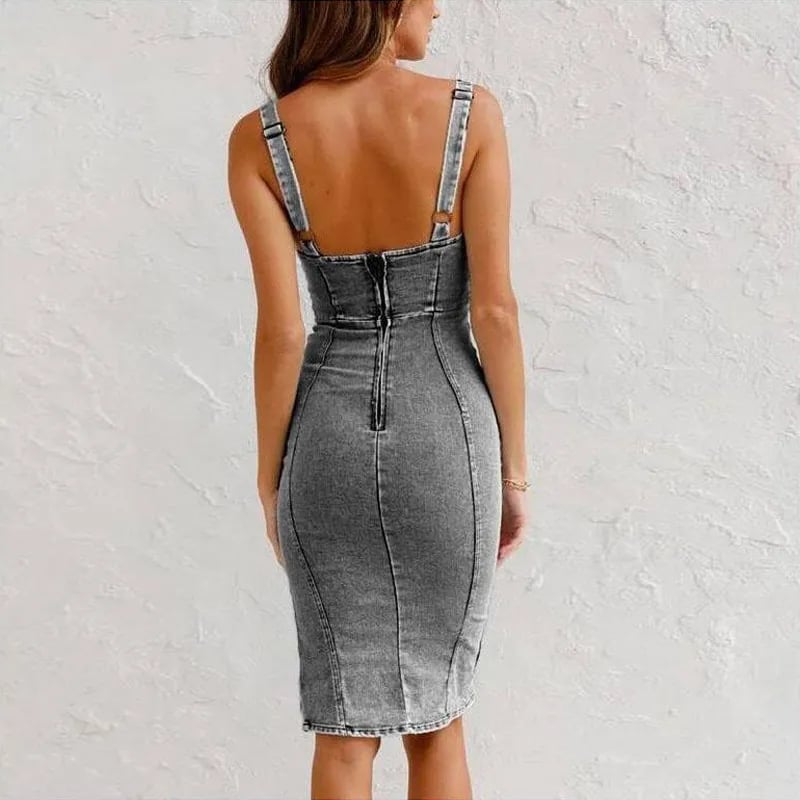 Rirella | Casual denim jurk voor dames – verstelbare bandjes, stijlvolle split aan de zijkant
