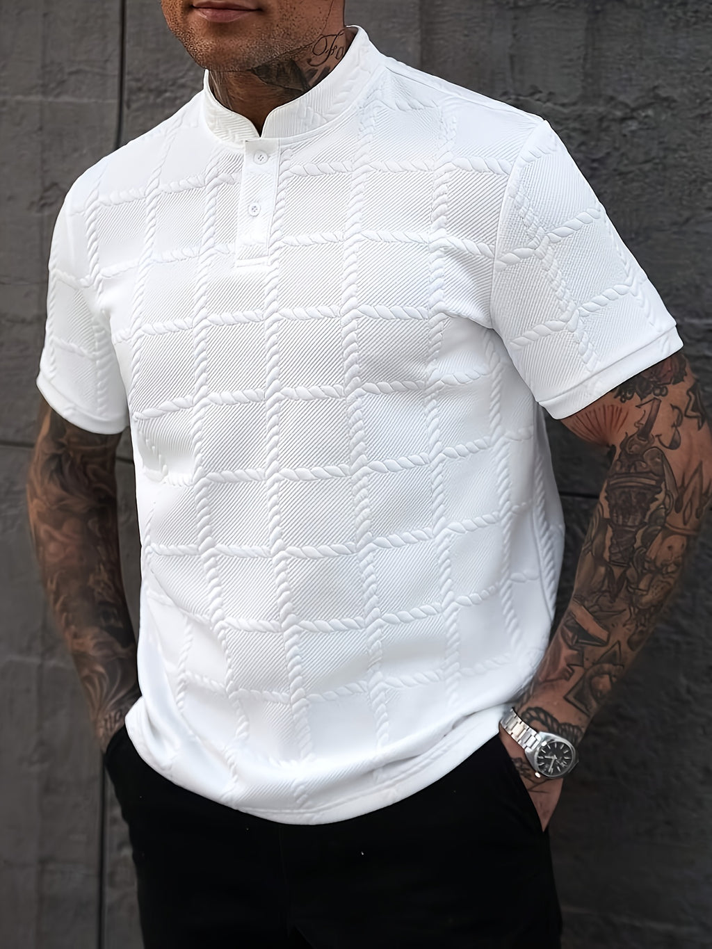 Zorvik | Heren Geruit Jacquard T-shirt – Korte Mouwen, Ademend Casual Zomershirt met Zachte Textuur