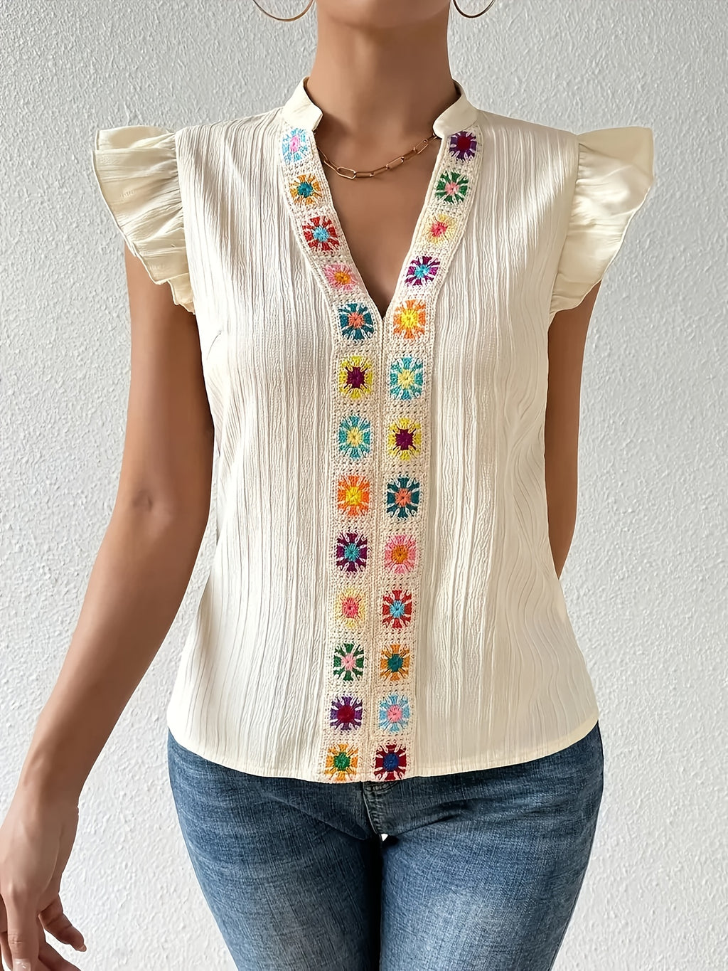 Ondine | Damesblouse met gerimpelde revers – Elegant overhemd in patchworkstijl