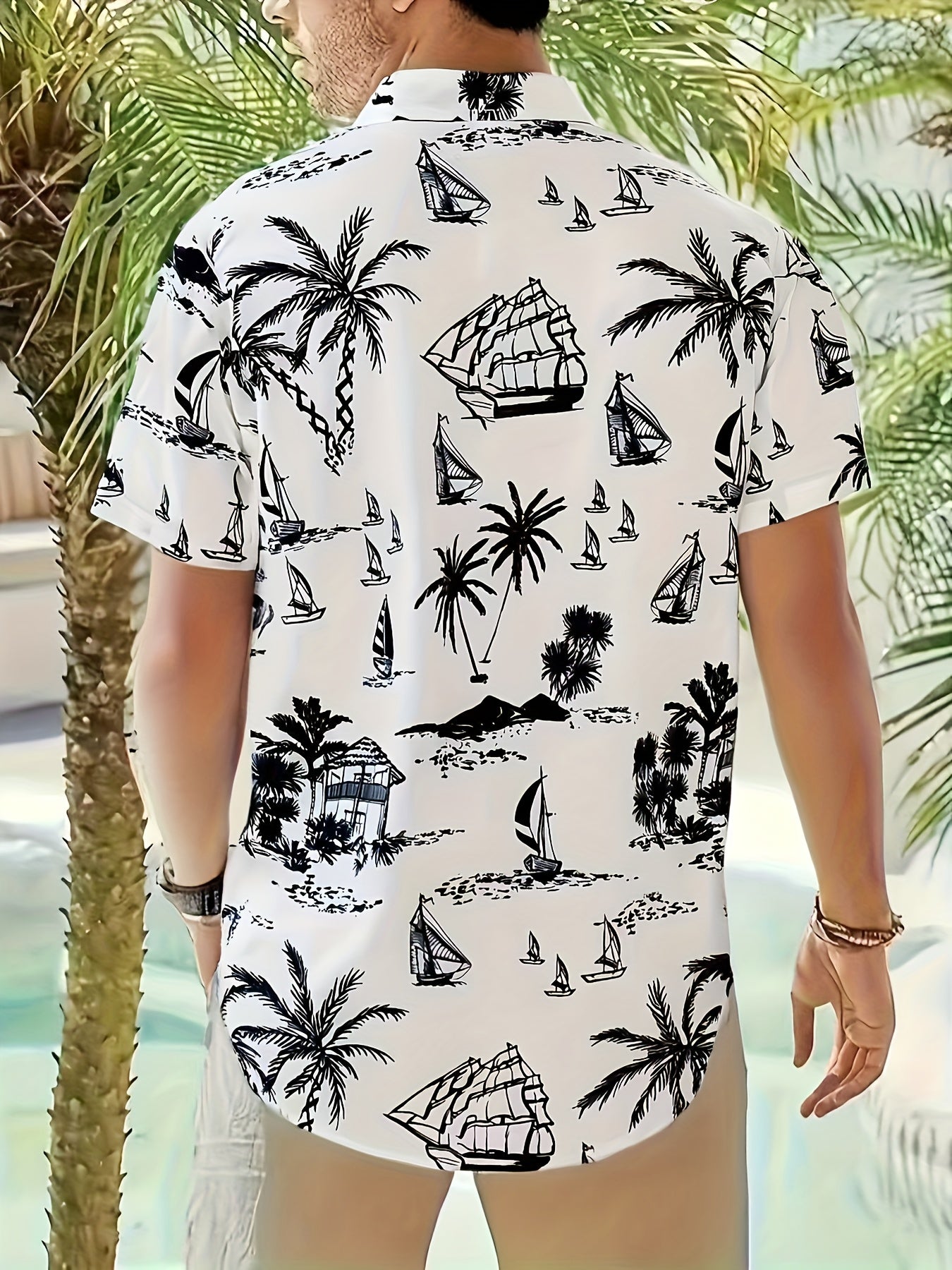 Cylen | Hawaïaans herenhemd van 100% katoen – met palmbomenprint en korte mouwen