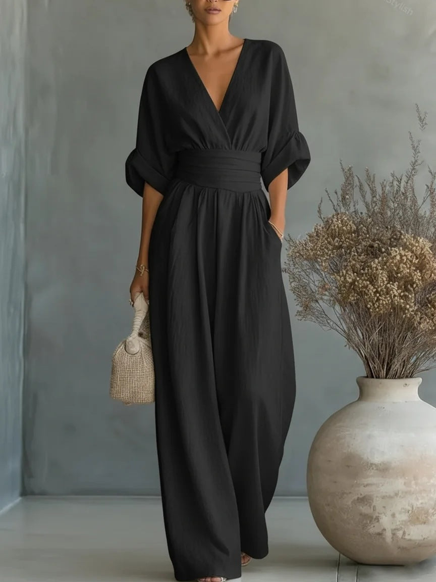 Melisa | Elegante V-hals Jumpsuit met Wijde Pijpen voor Dames – Mouwloze,  One-Piece Outfit