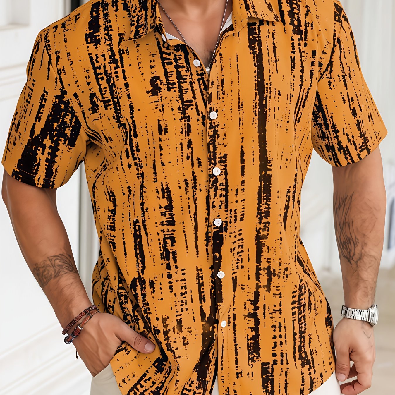 Axion | Heren Tie-Dye Shirt met Korte Mouwen – Ademend, Knopen aan de Voorzijde