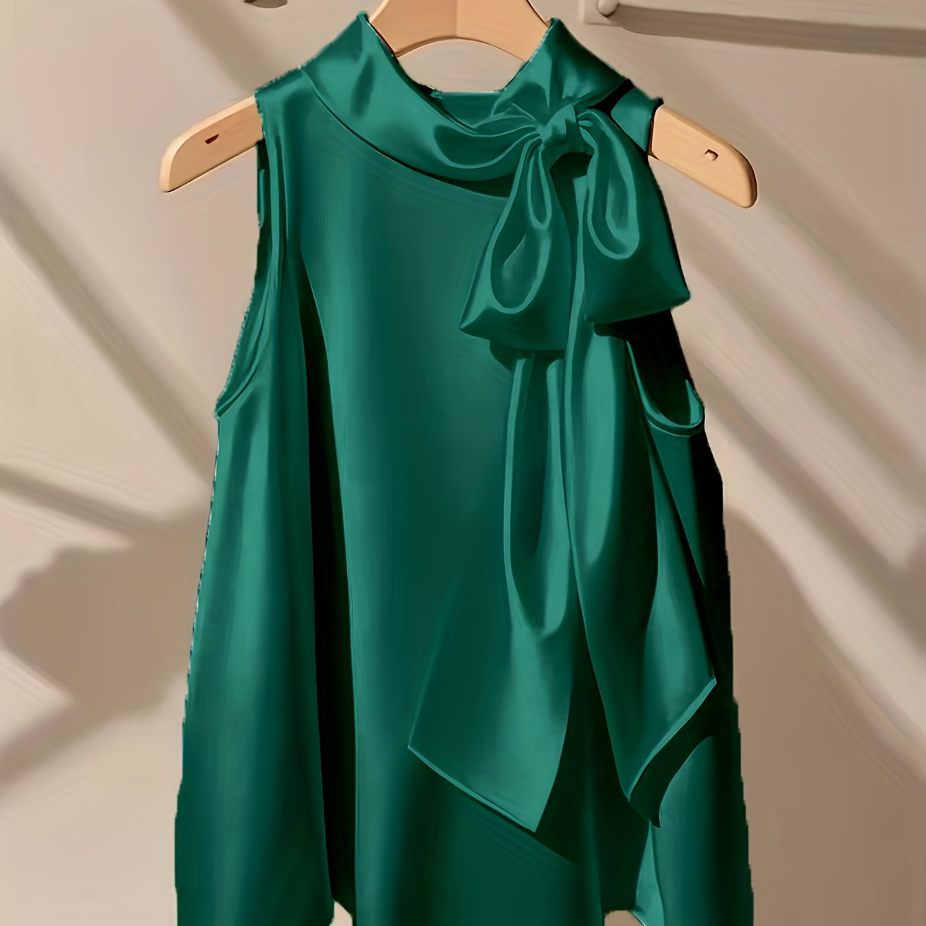 Azae | Mouwloze damesblouse met strik, elegant, effen, ronde hals