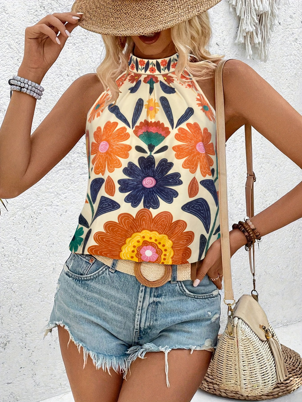Noemi | Dames-sjaal in boho-stijl met bloemenprint