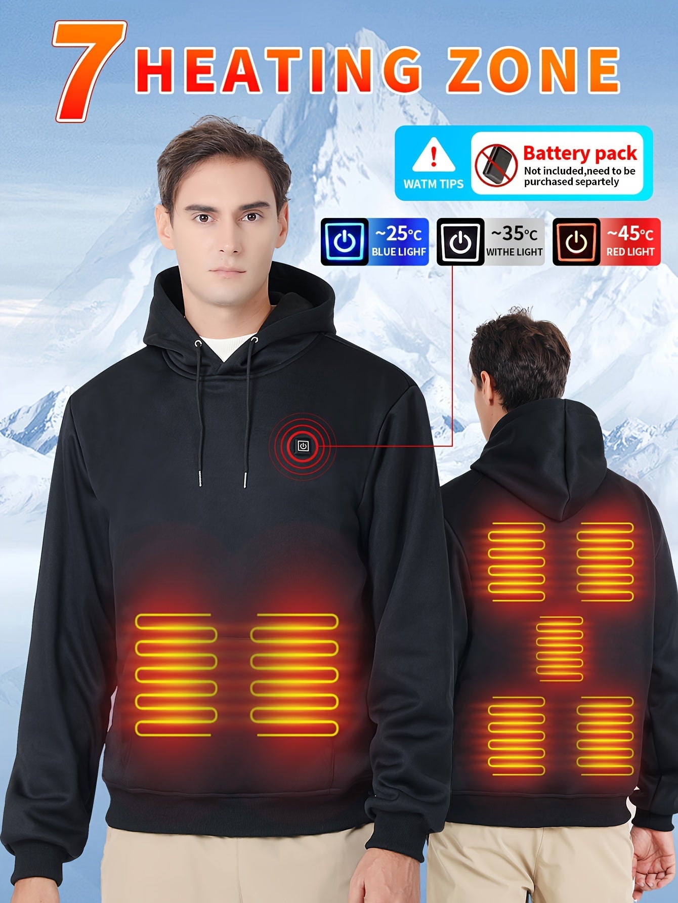 Aarne | Verwarmde hoodie voor heren met 7 verwarmingszones – USB-oplaadbare elektrische jas