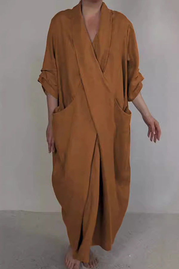 Ashael | Minimalistische V-halsjurk voor dames met zakken – Casual zomerse tuniekjurk, losse pasvorm