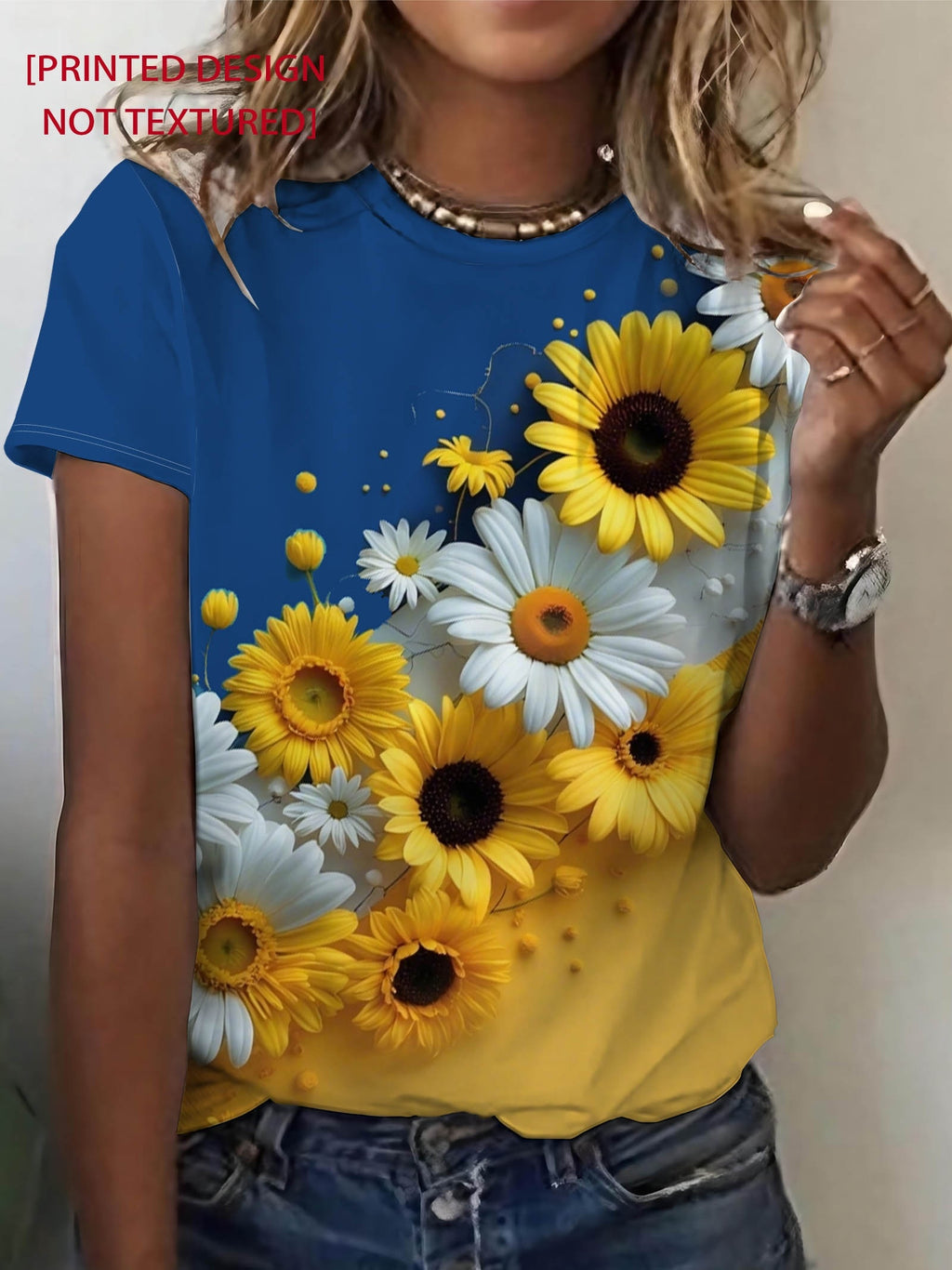 Nyzirelen | Dames-T-shirt met zonnebloemenprint – Casual zomertop met ronde hals