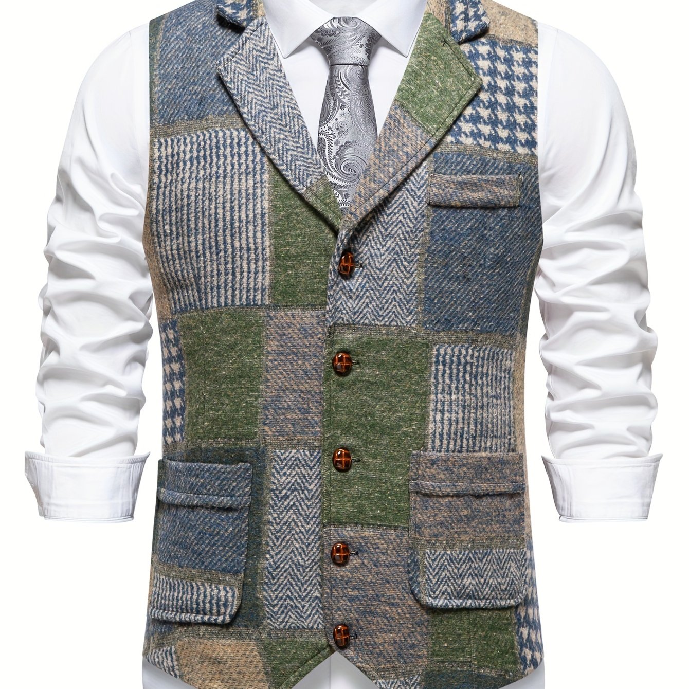 Barrett | Vintage patchwork herenvest – Klassiek vest met revers