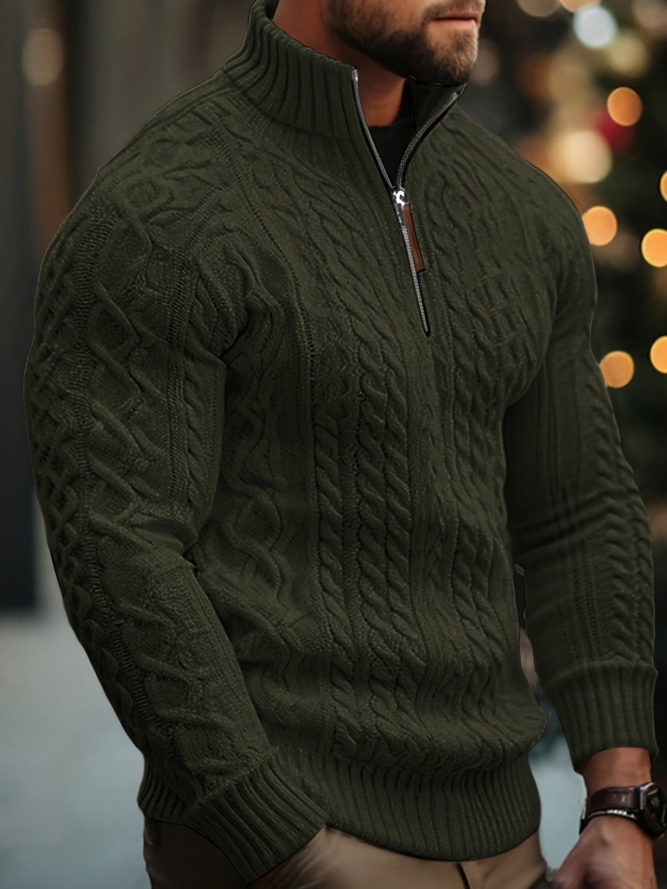 Dagfinn | Herren-Pullover mit Stehkragen und halber Reißverschluss, weiches Strickmaterial