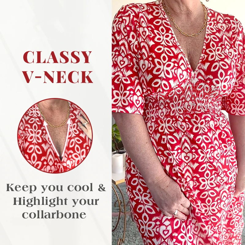 Arvexia | Vloeiende bohemian zomerjurk voor dames – Maxi met V-hals en bloemenprint