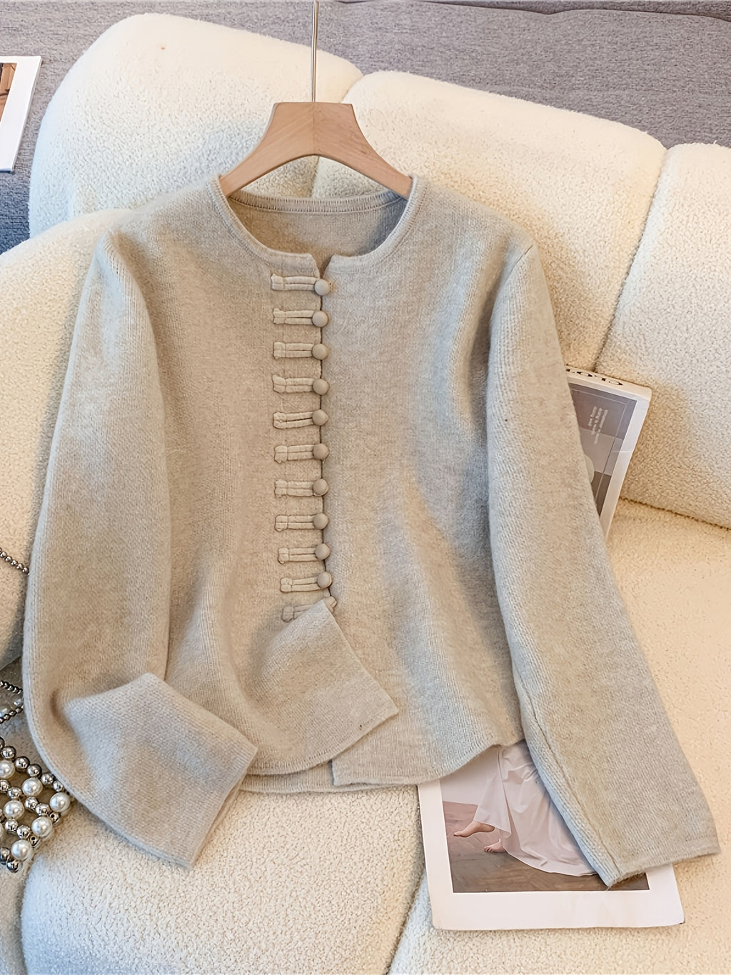 Sylindra | Dames herfst-winter tweedelige set – losse vest-trui en halflange rok met elastische tailleband