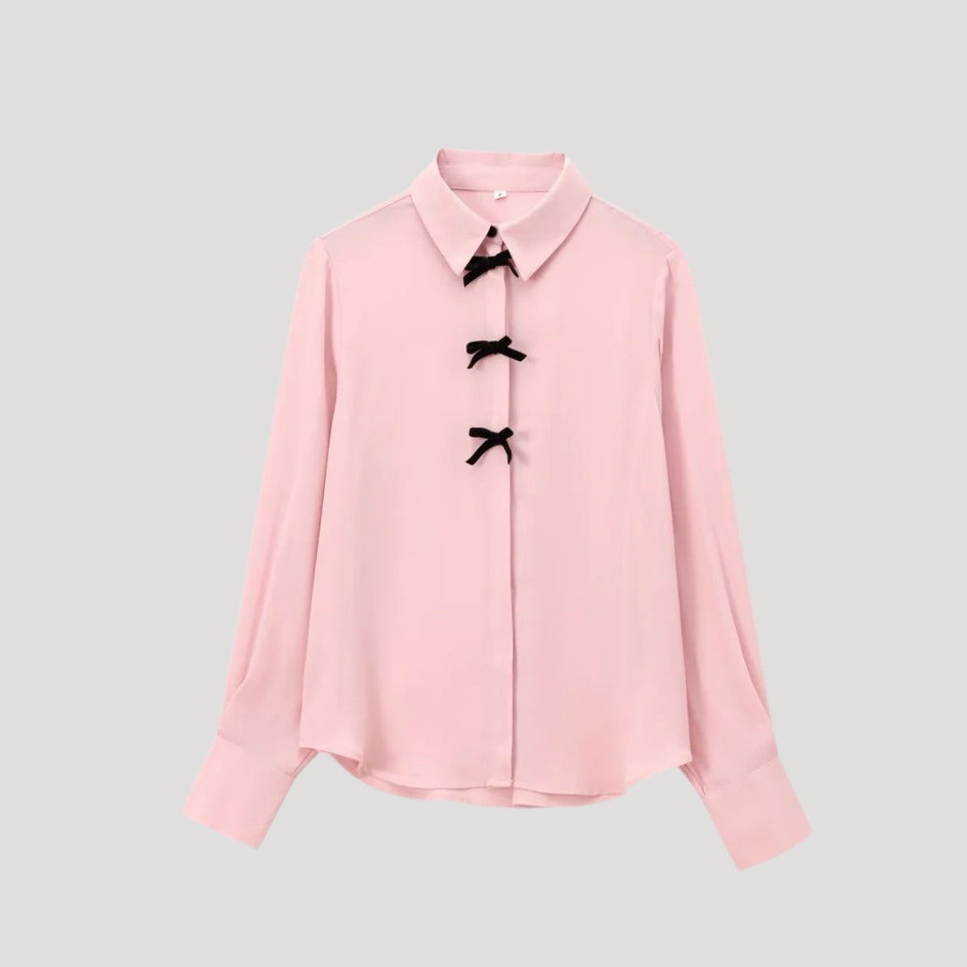 Ylena | Damesblouse met stippen en strik – Chiffon blouse met lange mouwen, elegante kantoor top
